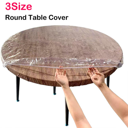 Elastic Round Tablecloth Transparent PVC Waterproof & Oil Proof Table Protector Cover Fitted Design for Dining Table