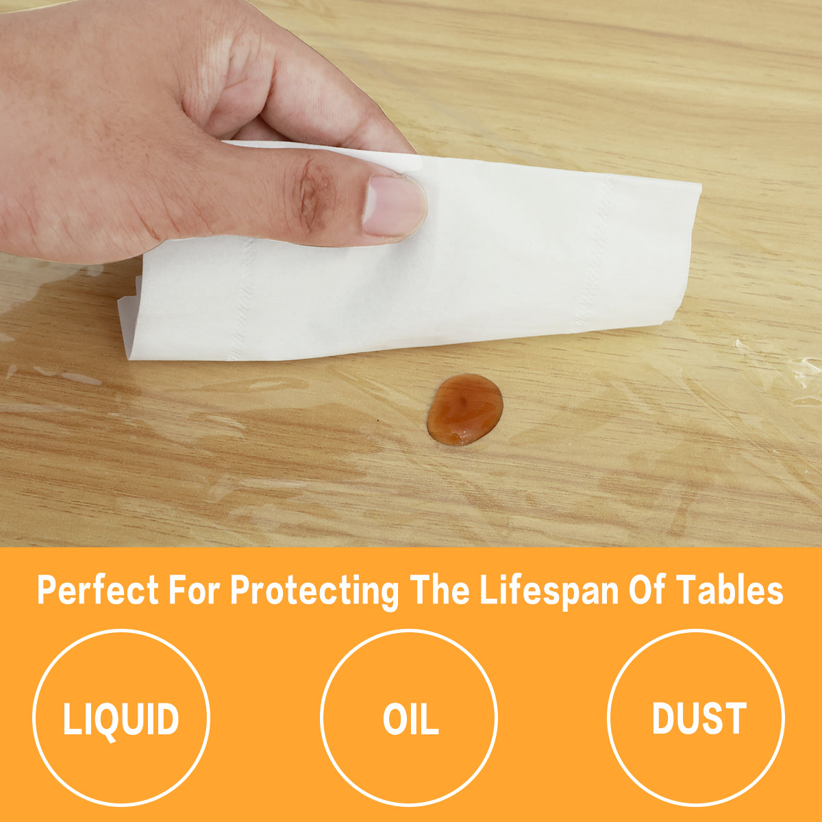 Elastic Round Tablecloth Transparent PVC Waterproof & Oil Proof Table Protector Cover Fitted Design for Dining Table