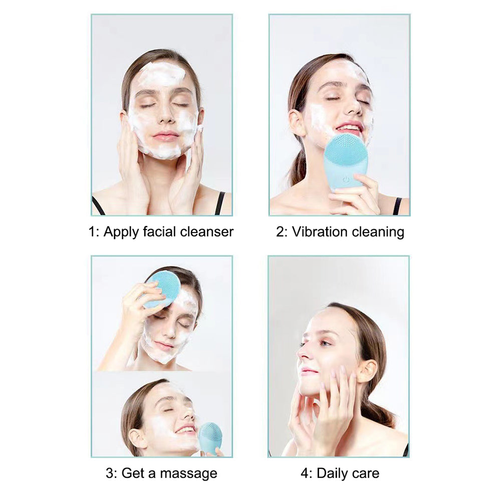 Electric Silicone Facial Cleanser Massager, Beauty Machine Skincare Massage Tool, Deep Pore Vibration Cleaning