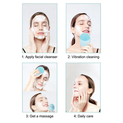 Electric Silicone Facial Cleanser Massager, Beauty Machine Skincare Massage Tool, Deep Pore Vibration Cleaning
