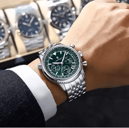 POEDAGAR Luxury Mens Chronograph Watch Stainless Steel Waterproof Design