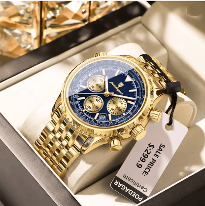 POEDAGAR Luxury Mens Chronograph Watch Stainless Steel Waterproof Design 5
