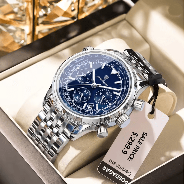 POEDAGAR Luxury Mens Chronograph Watch Stainless Steel Waterproof Design 7
