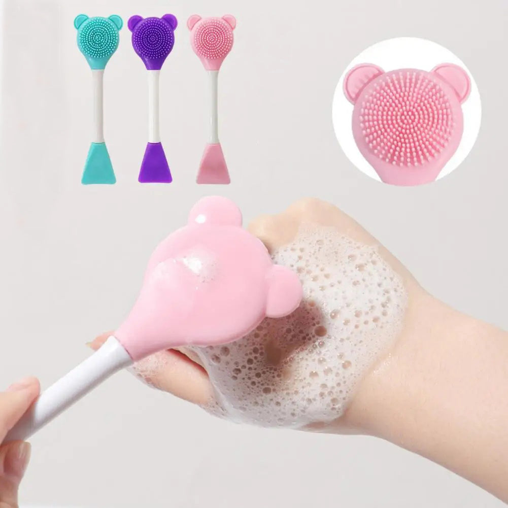 Bear Silicone Double Head Face Mask Brush, Facial Exfoliate Cleanser Brush for Blackhead Removal, Skin Care Mud Film