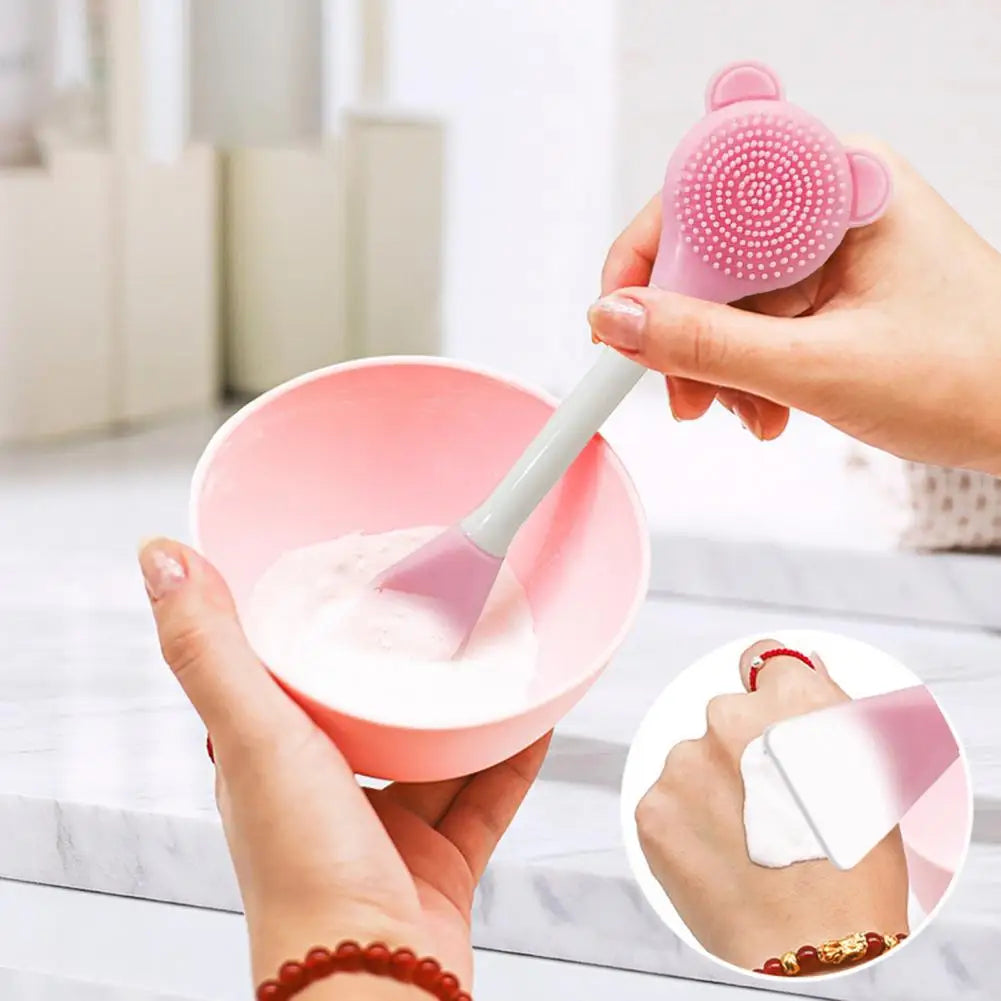 Bear Silicone Double Head Face Mask Brush Facial Exfoliate Cleanser Brush For Blackhead Removal Ski 1