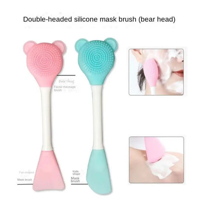 Bear Silicone Double Head Face Mask Brush Facial Exfoliate Cleanser Brush For Blackhead Removal Ski 2