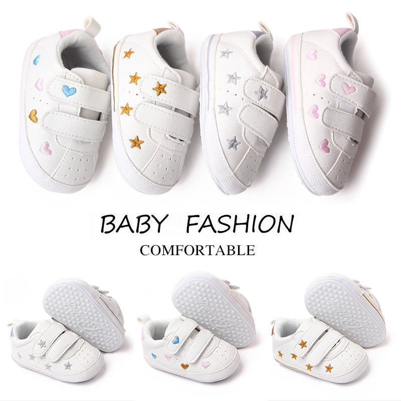 Baby White PU Sneaker Nonslip For Toddler Boys And Girls Comfortable Soft Sole With Embroidered Sta 5