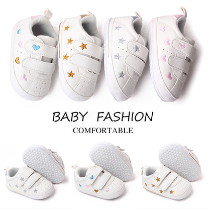 Baby White PU Sneaker Nonslip For Toddler Boys And Girls Comfortable Soft Sole With Embroidered Sta 5