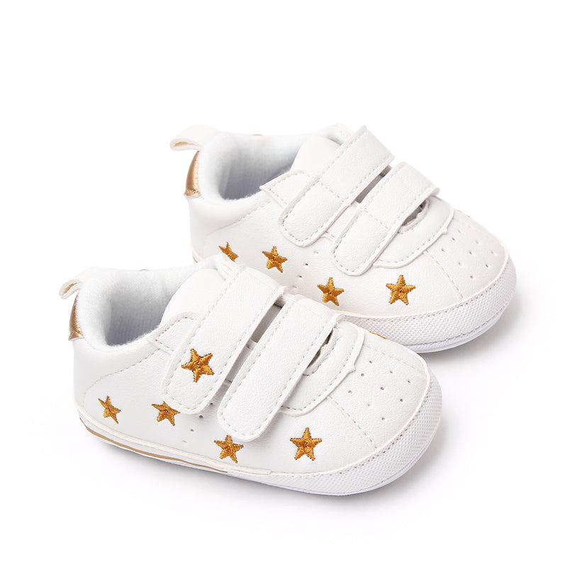 Baby White PU Sneaker Nonslip For Toddler Boys And Girls Comfortable Soft Sole With Embroidered Sta 2