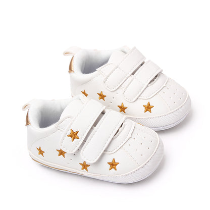 Baby White PU Sneaker Nonslip For Toddler Boys And Girls Comfortable Soft Sole With Embroidered Sta 2