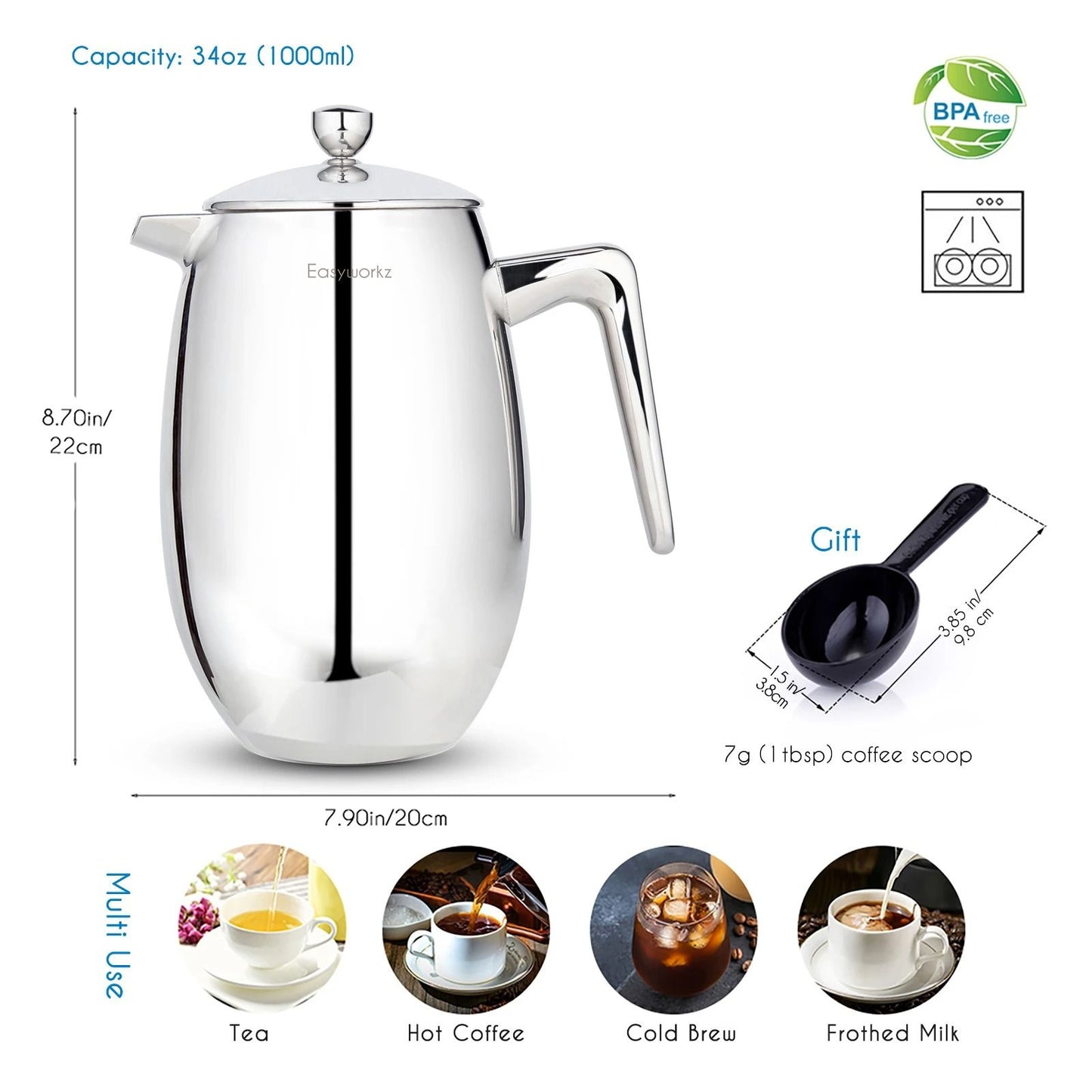 Double Wall Stainless Steel French Press Coffee Maker 7