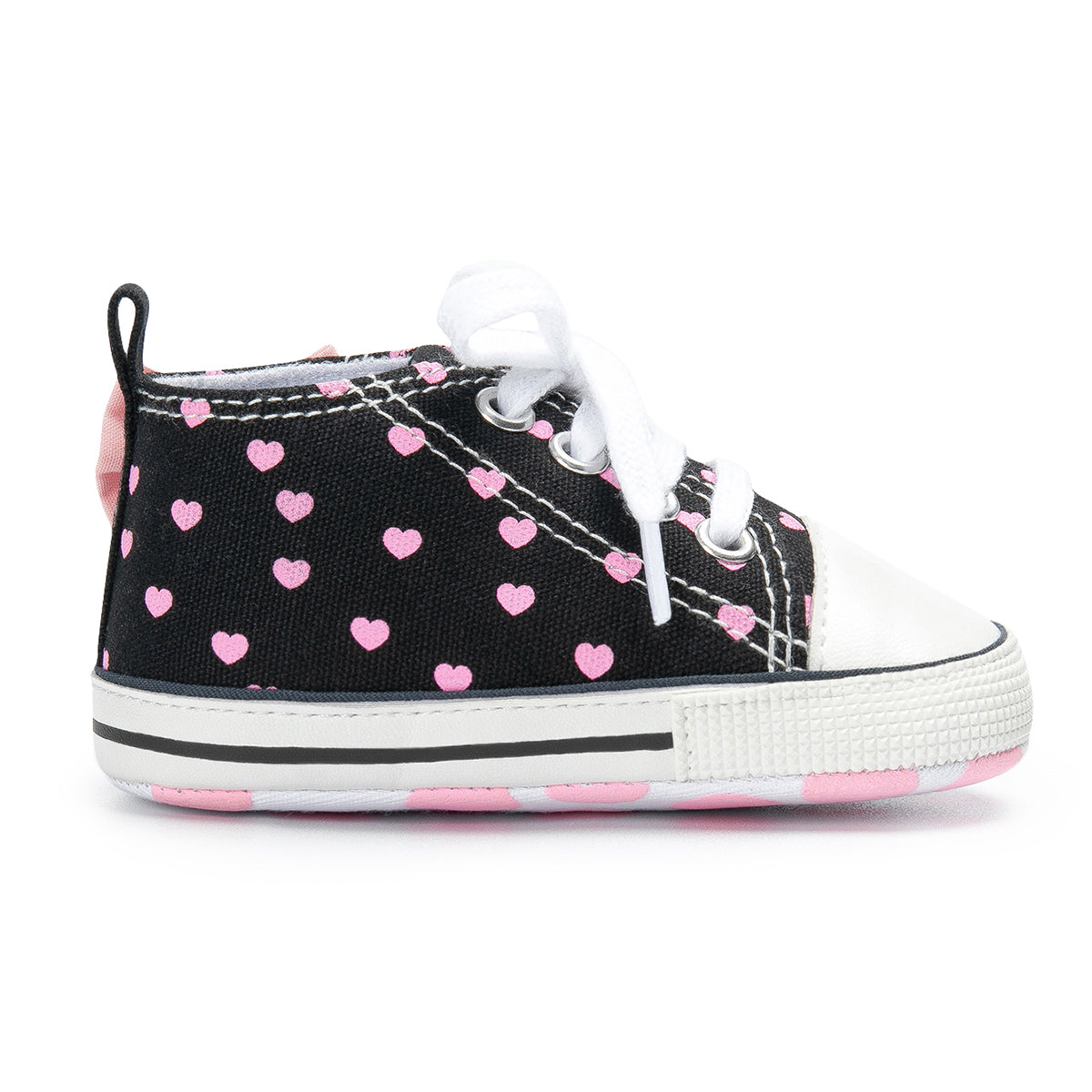 Fashion Bowknot Heart Print Newborn Baby Girls Shoes, Classic Canvas High Tops Sneakers with Soft Anti-Slip Sole