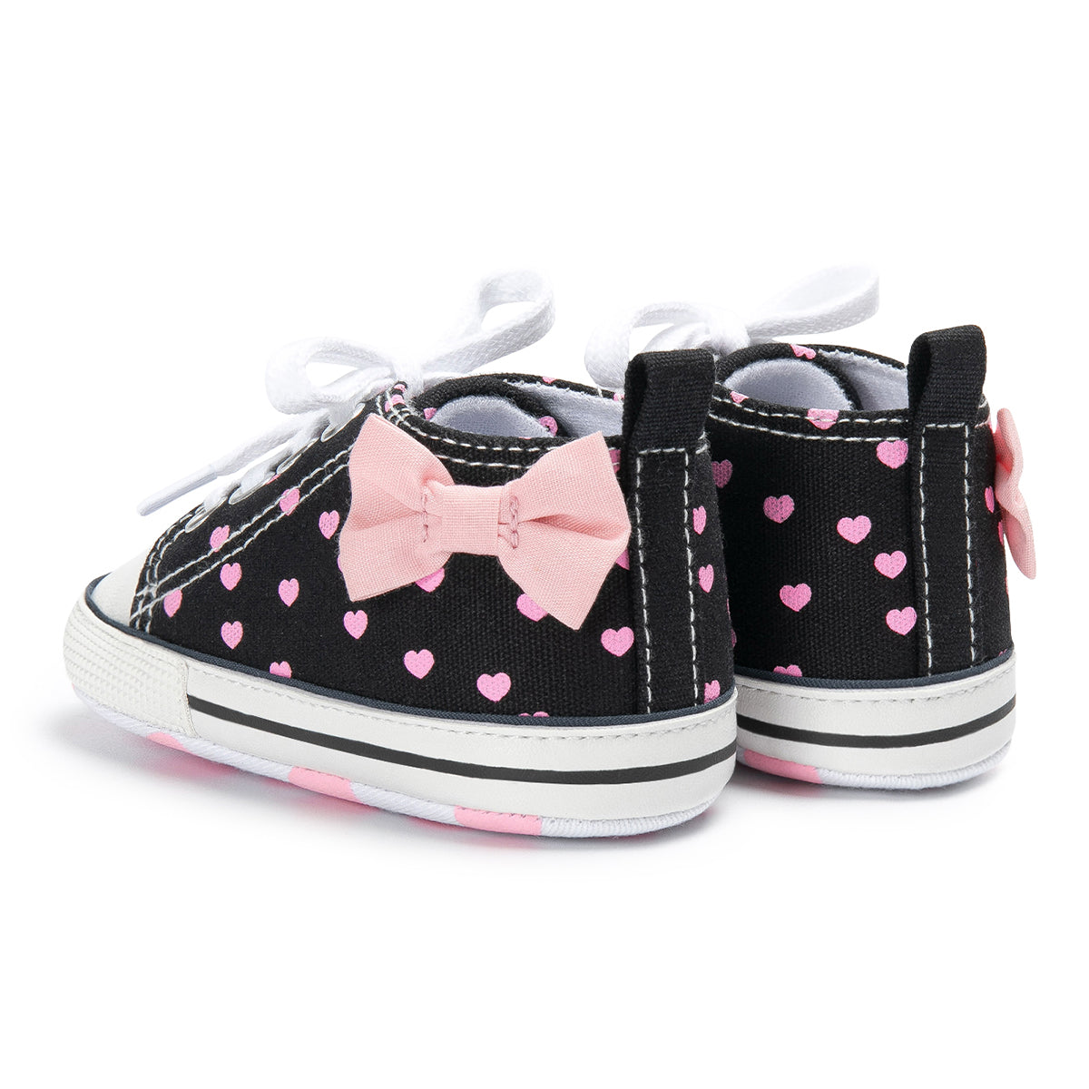 Fashion Bowknot Heart Print Newborn Baby Girls Shoes, Classic Canvas High Tops Sneakers with Soft Anti-Slip Sole