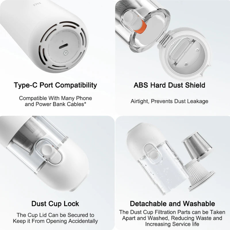 Xiaomi Mijia Handheld Vacuum Cleaner, 13KPa Powerful Suction, Mini Wireless Dust Collector, Metal Filter for Home