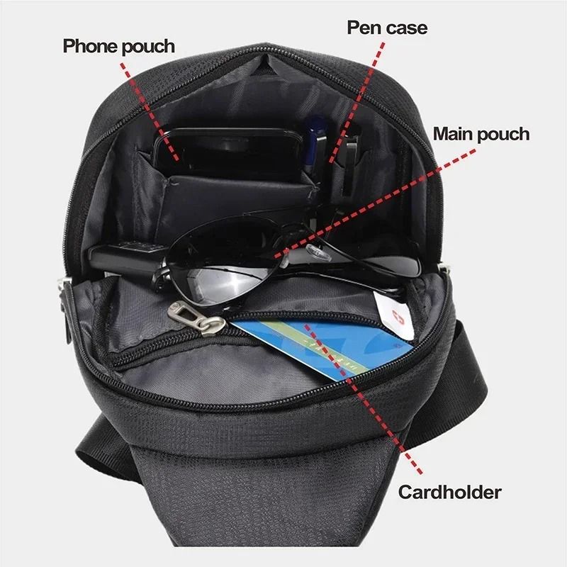 Mens Waterproof Sling Bag  Durable Oxford Chest Pack With Adjustable Strap And Multiple Compartment 3