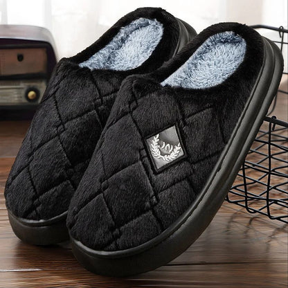 Mens Cozy Furry Plaid House Slippers Plush Warm Indoor Shoes with Memory Foam and Non Slip Sole