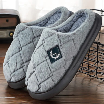 Mens Cozy Furry Plaid House Slippers Plush Warm Indoor Shoes With Memory Foam And Non Slip Sole 1