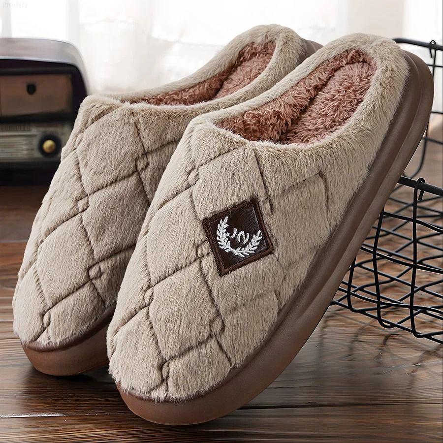 Mens Cozy Furry Plaid House Slippers Plush Warm Indoor Shoes With Memory Foam And Non Slip Sole 2