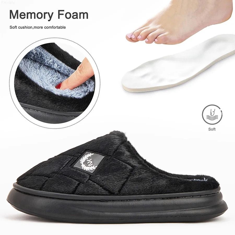 Mens Cozy Furry Plaid House Slippers Plush Warm Indoor Shoes With Memory Foam And Non Slip Sole 4