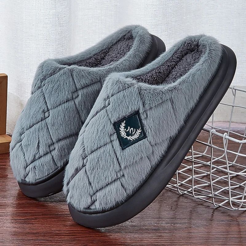 Mens Cozy Furry Plaid House Slippers Plush Warm Indoor Shoes With Memory Foam And Non Slip Sole 7