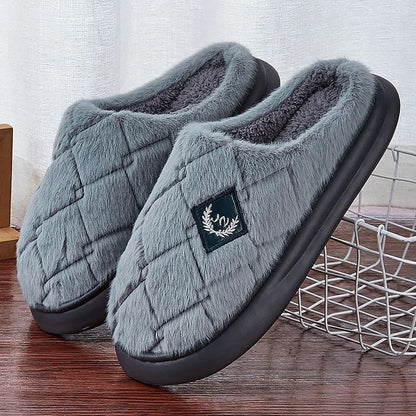 Mens Cozy Furry Plaid House Slippers Plush Warm Indoor Shoes With Memory Foam And Non Slip Sole 7