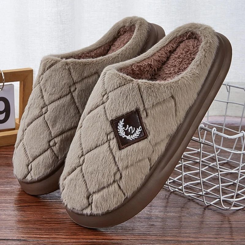 Mens Cozy Furry Plaid House Slippers Plush Warm Indoor Shoes With Memory Foam And Non Slip Sole 8
