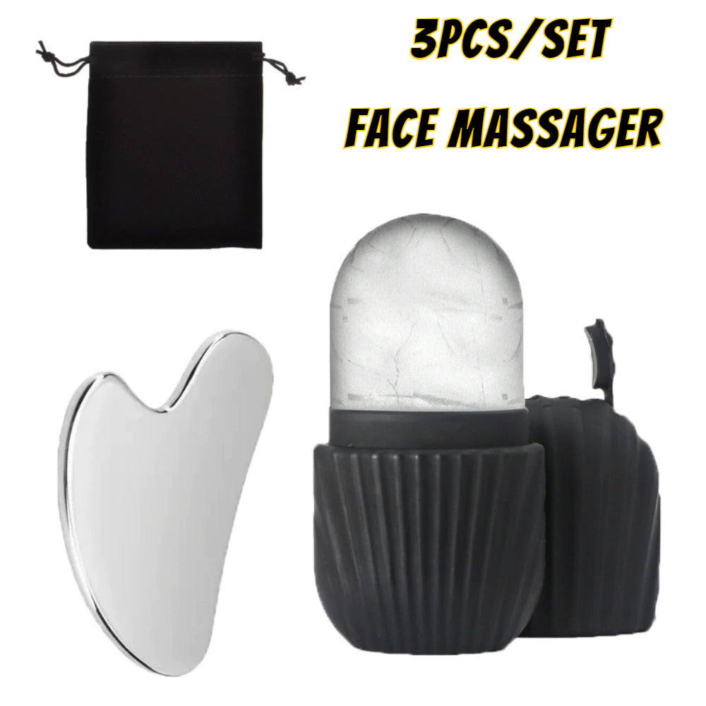 Ice Face Roller with Stainless Steel Gua Sha Board Set, Face Massage Roller & Facial Massager for Lifting, Firming