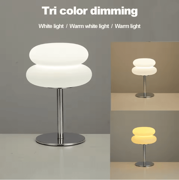 GlowEase Creamy Style Bedside Table Lamp with USB and Tri Color Dimming