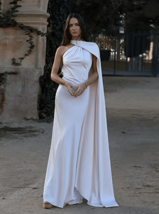LuxeGlow Satin Ribbon Party Dress Elegant Halter Backless Summer Gown