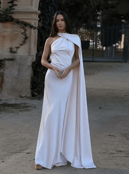 LuxeGlow Satin Ribbon Party Dress Elegant Halter Backless Summer Gown