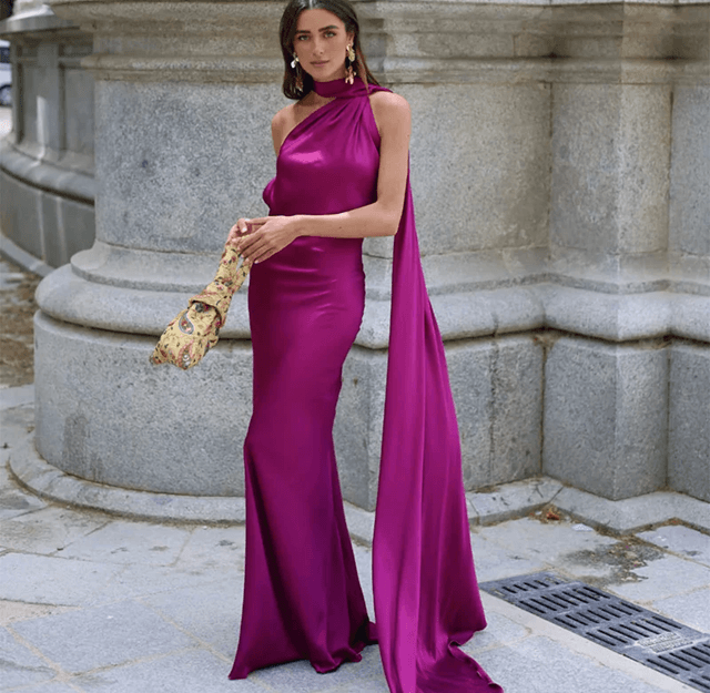 LuxeGlow Satin Ribbon Party Dress Elegant Halter Backless Summer Gown 4