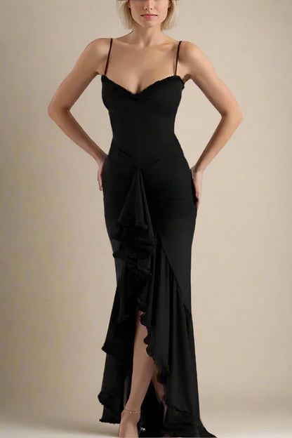 2025 Spring Summer Womens Mesh Camisole Dress with Ruffled Hem, Ruched Sleeveless Party Evening Wear in Flowy Elegant