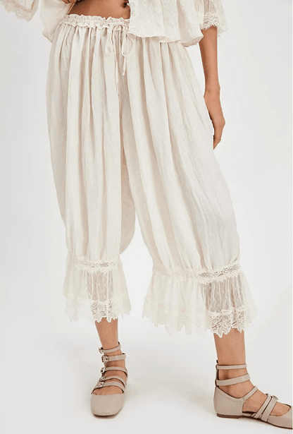 BloomEase Womens Y2K Loose Fit Cropped Pants with Lace Patchwork