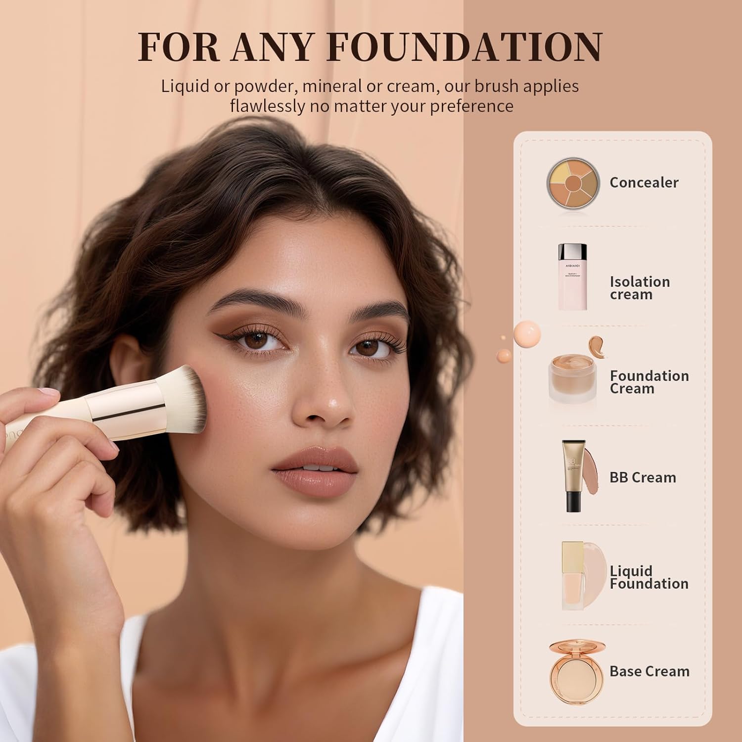 Flat Top Foundation Brush, Kabuki Makeup Brush Synthetic Professional, Liquid Blending Powder Tools