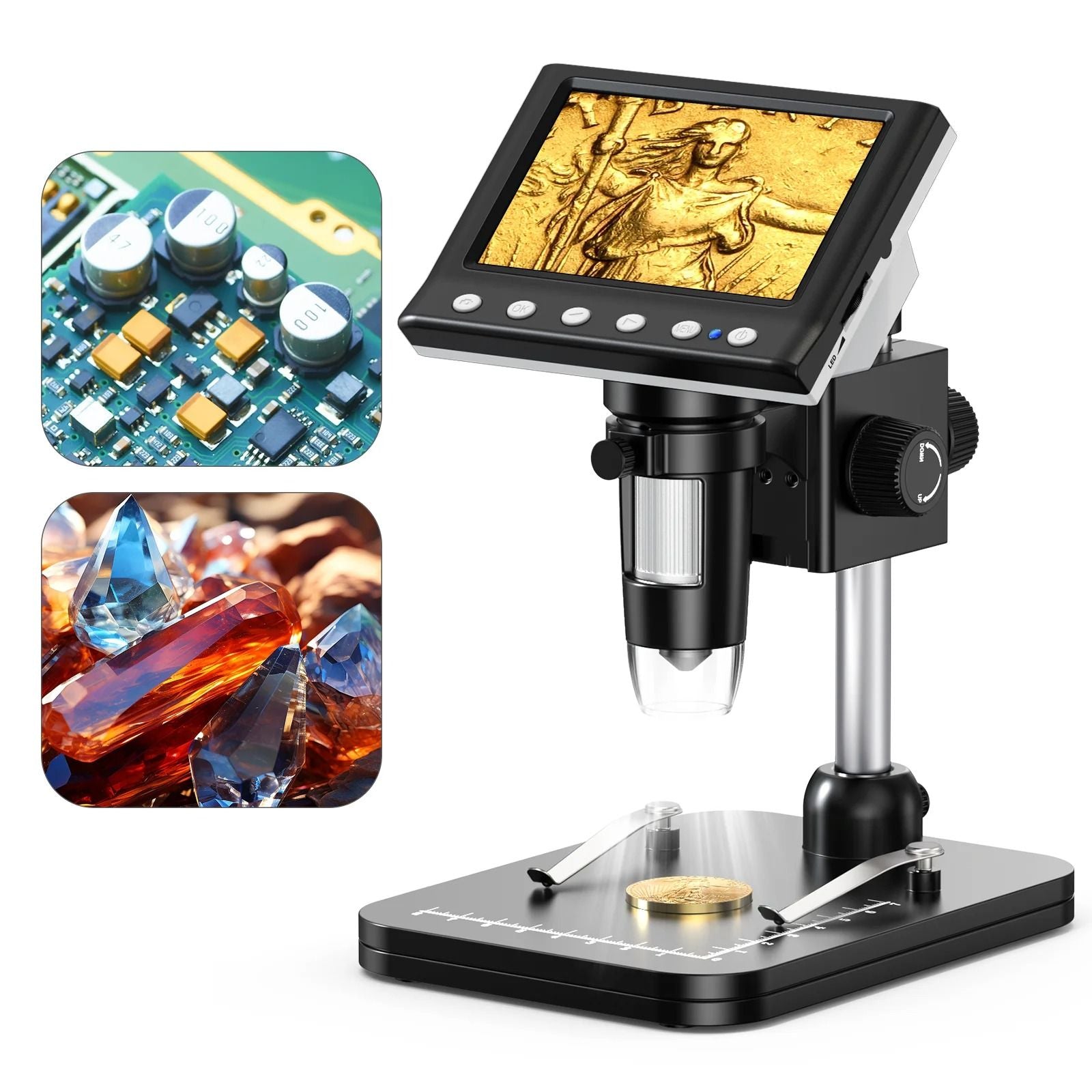 Portable Digital Microscope with 4.3 Inch Display 1000X Magnification and Adjustable LED Lights