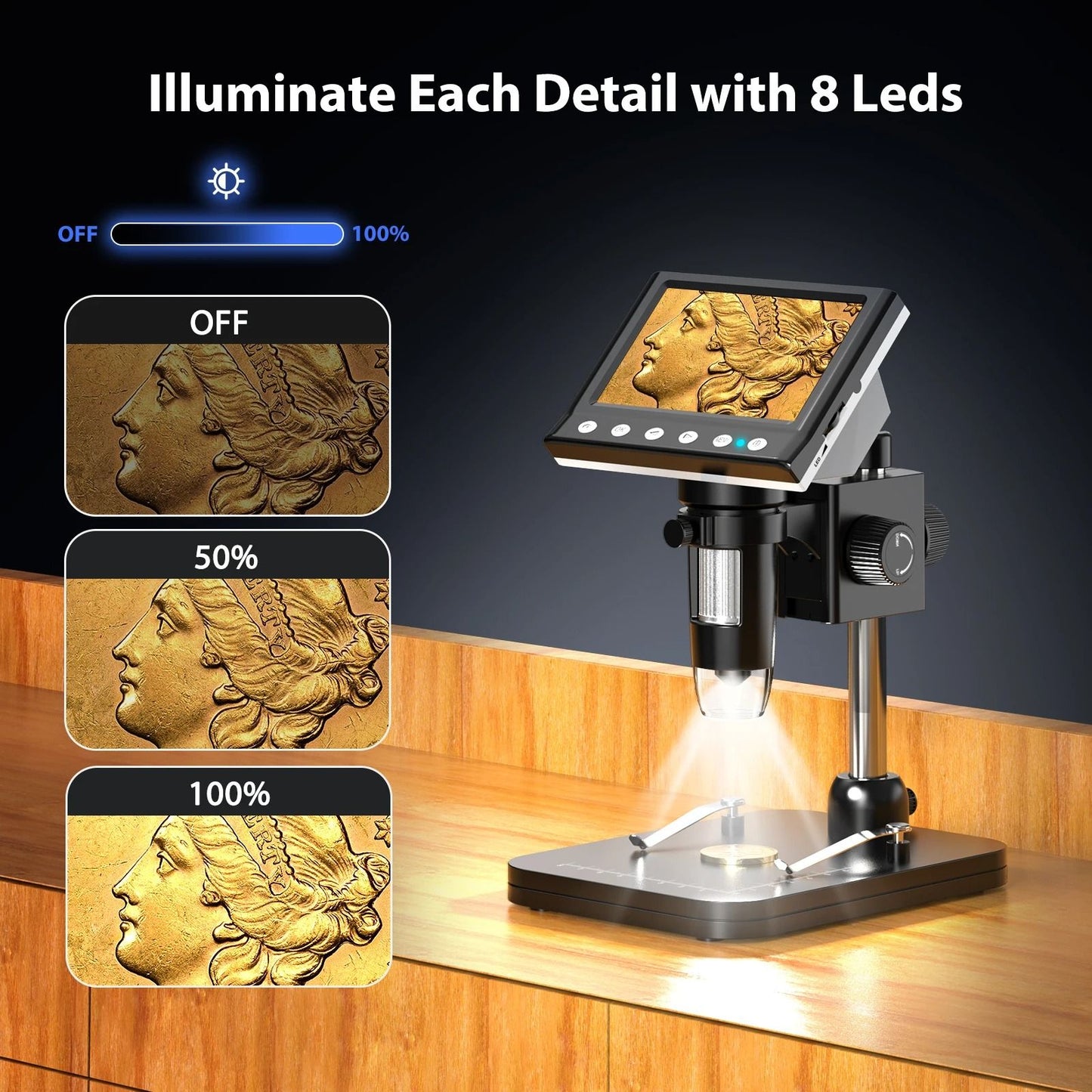 Portable Digital Microscope With 43 Inch Display 1000X Magnification And Adjustable LED Lights 3