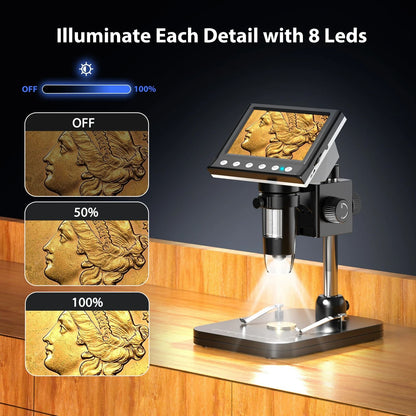 Portable Digital Microscope With 43 Inch Display 1000X Magnification And Adjustable LED Lights 3