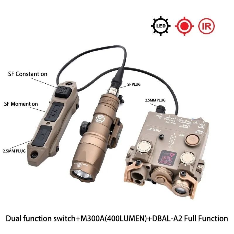 Tactical Laser and LED Flashlight with Multi Color Red Green Blue and IR Options for Outdoor Training and Airsoft