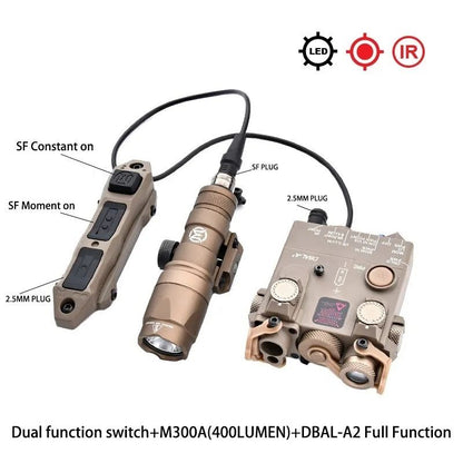 Tactical Laser and LED Flashlight with Multi Color Red Green Blue and IR Options for Outdoor Training and Airsoft
