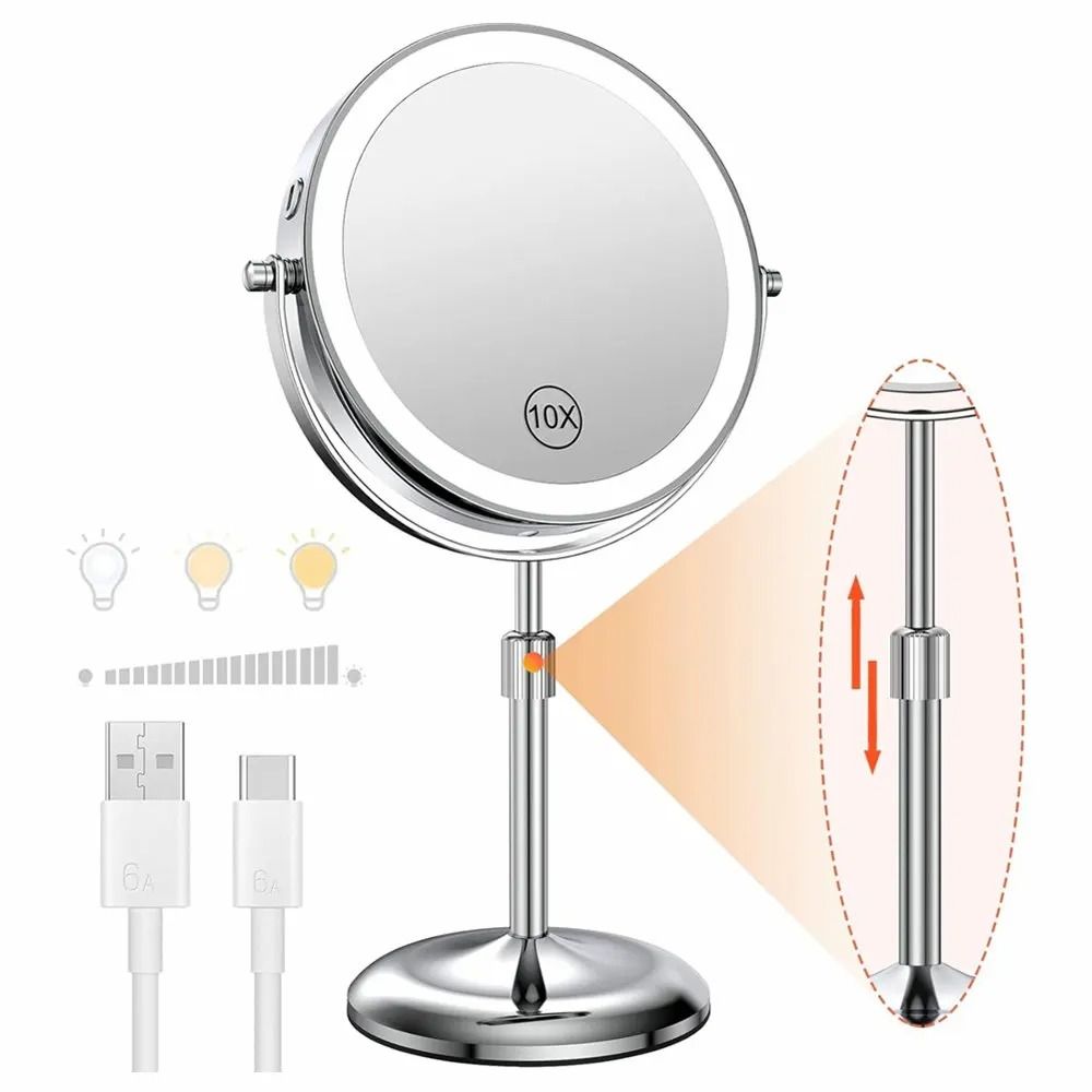 Lighted Makeup Mirror 8 Inch With 10X Magnification Adjustable Brightness And Three Color LED Light 6