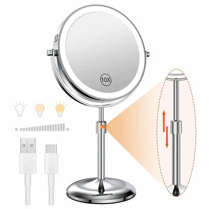 Lighted Makeup Mirror 8 Inch With 10X Magnification Adjustable Brightness And Three Color LED Light 6