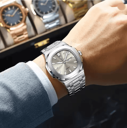 POEDAGAR Luxury Square Military Mens Watch Stainless Steel Waterproof Design