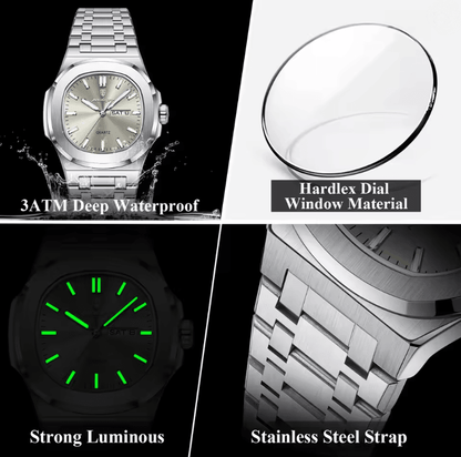 POEDAGAR Luxury Square Military Mens Watch Stainless Steel Waterproof Design 1
