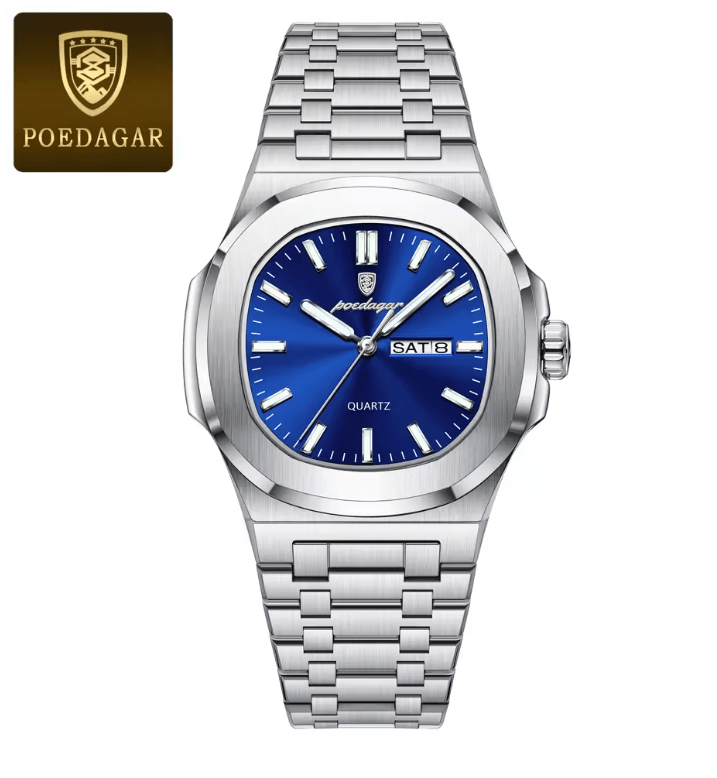 POEDAGAR Luxury Square Military Mens Watch Stainless Steel Waterproof Design 2