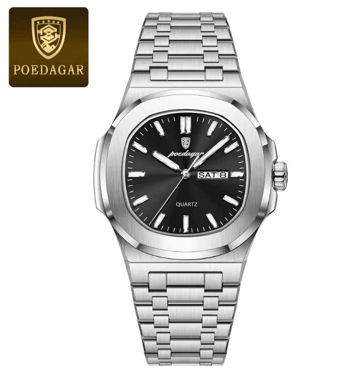 POEDAGAR Luxury Square Military Mens Watch Stainless Steel Waterproof Design 4