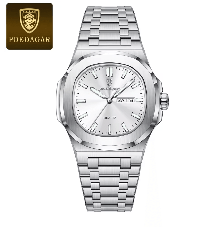 POEDAGAR Luxury Square Military Mens Watch Stainless Steel Waterproof Design 5