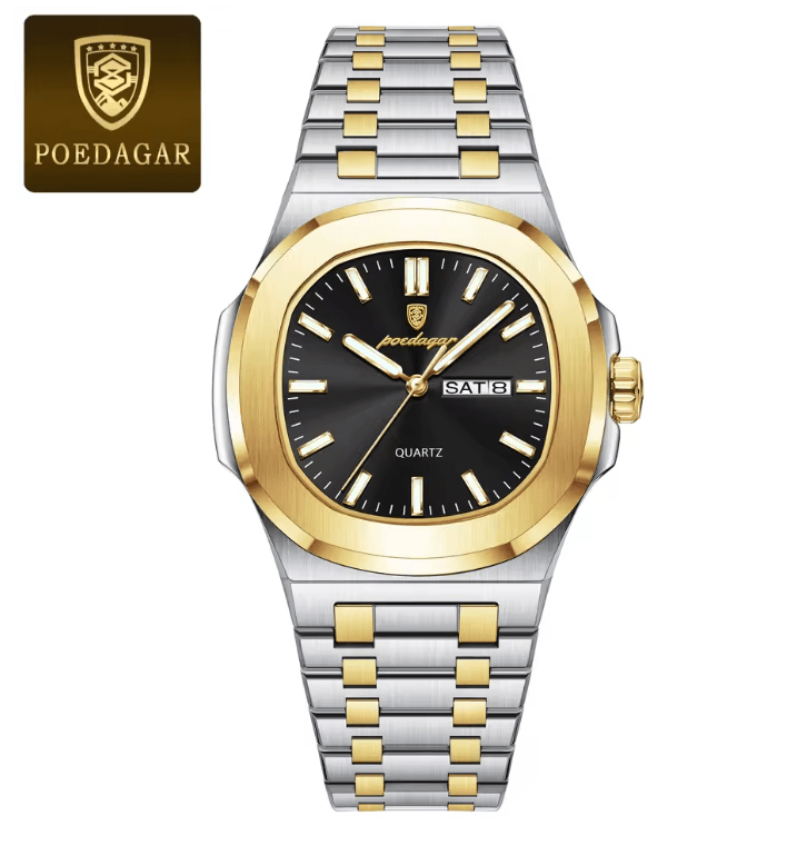POEDAGAR Luxury Square Military Mens Watch Stainless Steel Waterproof Design 6