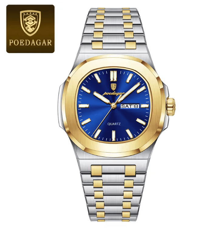 POEDAGAR Luxury Square Military Mens Watch Stainless Steel Waterproof Design 7