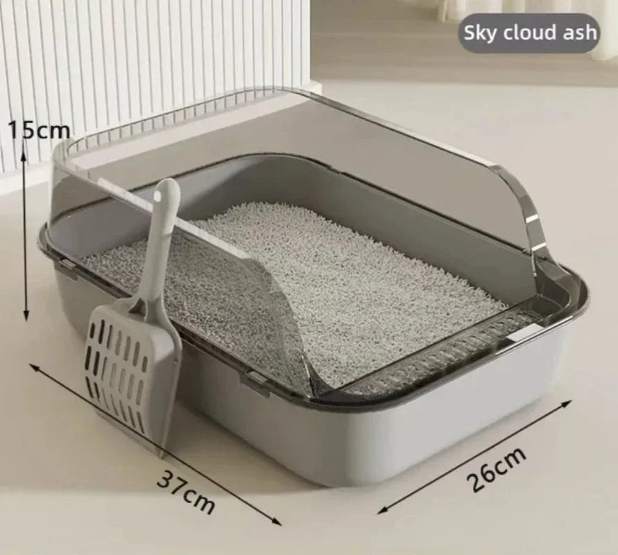 Semi Enclosed Cat Litter Box Splashproof Kitty Toilet With Easy Cleaning Tray 3