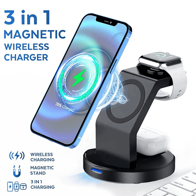 MagCharge 3 in 1 Magnetic Wireless Charger Stand for iPhone and Apple Devices